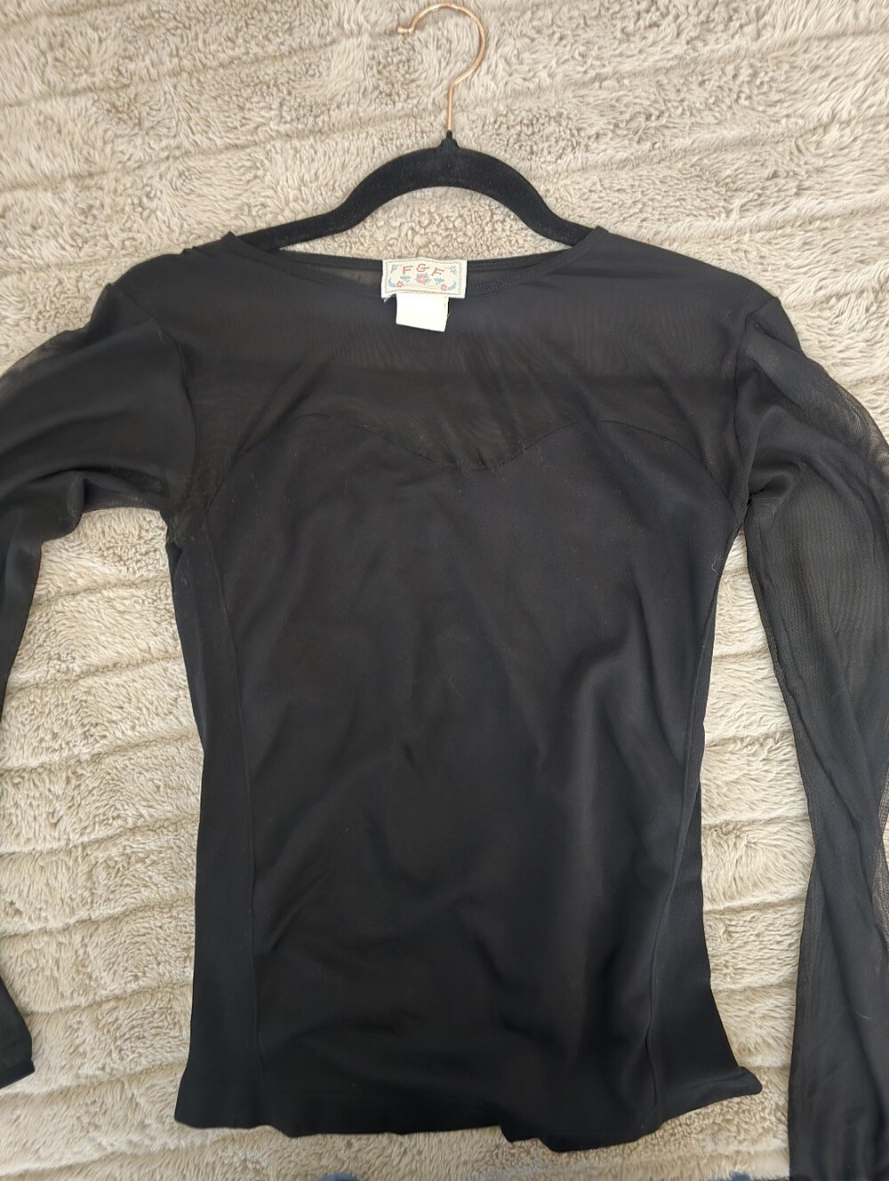 Sheer Panel Black Long-Sleeve Women’s Top